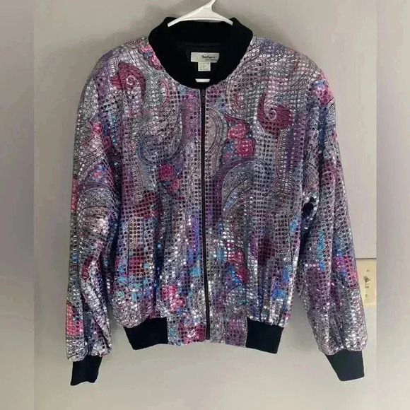 Woman’s Metro High Fashion Paisley Sequined Retro Flashy Long Sleeved Jacket VTG - Picture 1 of 9